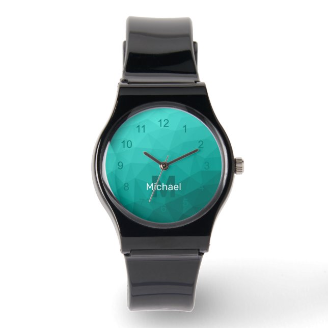 Reloj De Pulsera Patrón de malla geométrica verde azulada turquesa  (Anverso)