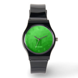 Reloj De Pulsera Patrón de malla geométrica verde brillante Monogra