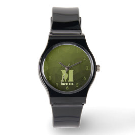 Reloj De Pulsera Patrón de malla geométrica verde del ejército Mono