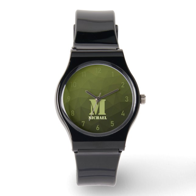 Reloj De Pulsera Patrón de malla geométrica verde del ejército Mono (Anverso)