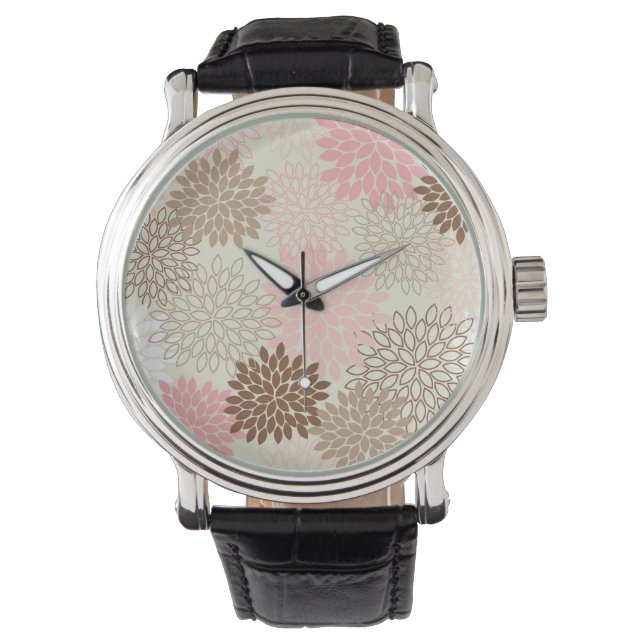 Reloj De Pulsera Patrón De Mamá Rosa Y Marrón (Anverso)