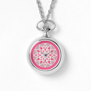 Reloj De Pulsera Patrón de Mandala en fucsia rosa, blanco y gris