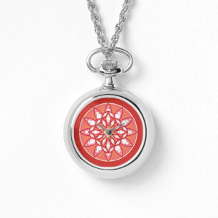 Reloj De Pulsera Patrón de Mandala en rosa coral, borgoña y blanco