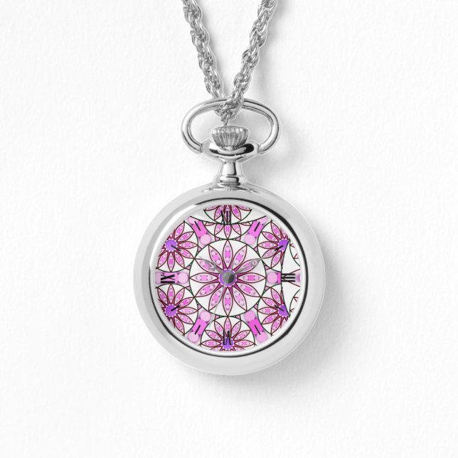 Reloj De Pulsera Patrón de Mandala, lavanda, rosa, rosa caliente, b (Anverso)