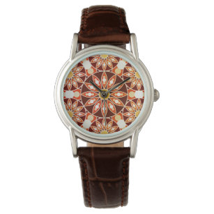 Reloj De Pulsera Patrón de Mandala, marrón, óxido, bronceado, beige
