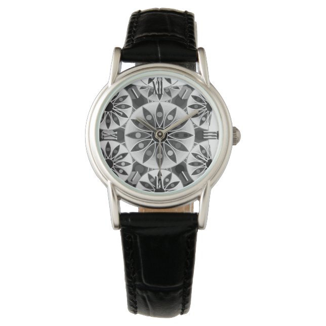 Reloj De Pulsera Patrón de Mandala , negro, blanco y gris / gris (Anverso)