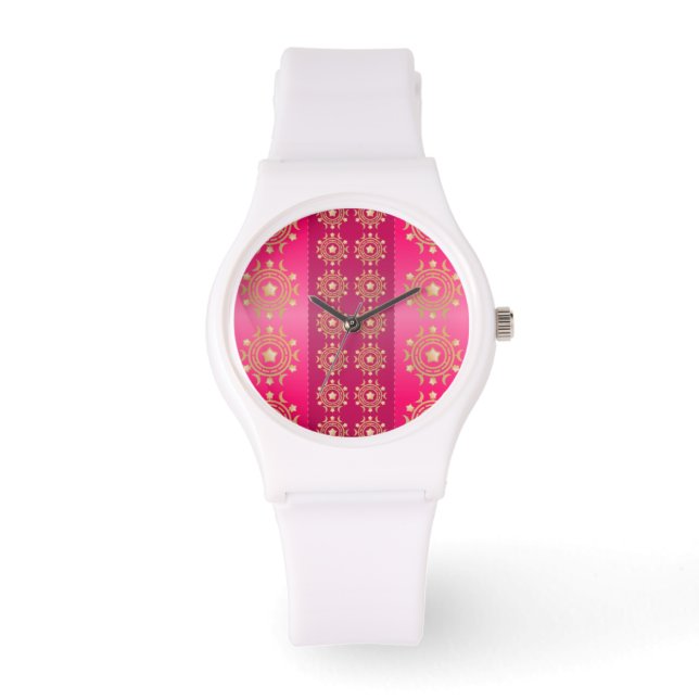 Reloj De Pulsera Patrón de Mandala Oriental de Fuchsia (Anverso)