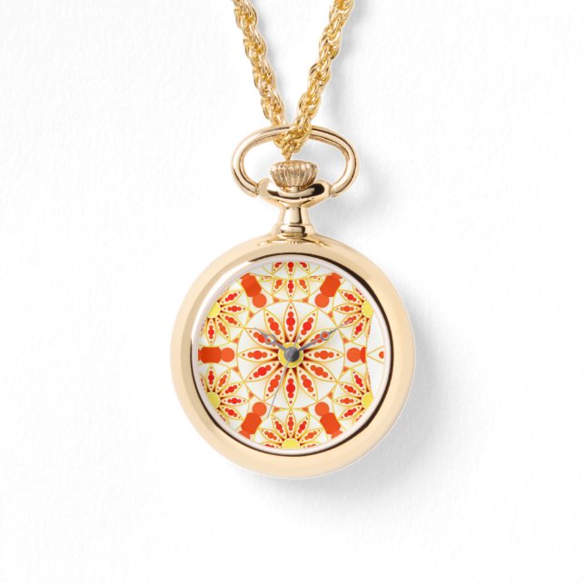 Reloj De Pulsera Patrón de Mandala, rojo ladrillo, óxido, oro (Anverso)