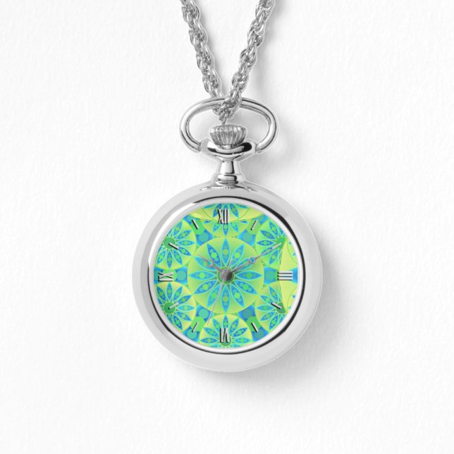 Reloj De Pulsera Patrón de Mandala, turquesa, azul, verde tilo (Anverso)
