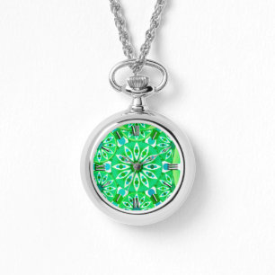 Reloj De Pulsera Patrón de Mandala, verde esmeralda y pavo real