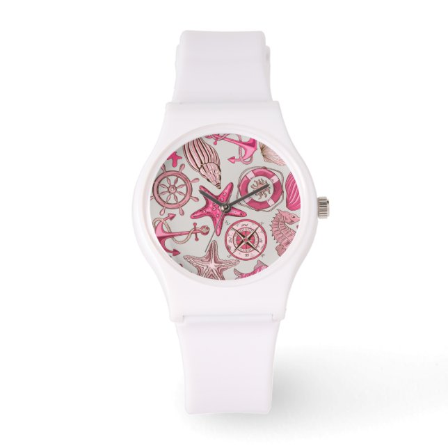 Reloj De Pulsera Patrón de mar rosa (Anverso)