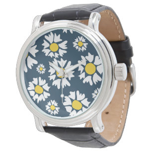 Reloj De Pulsera Patrón de margaritas, patrón floral, margaritas bl