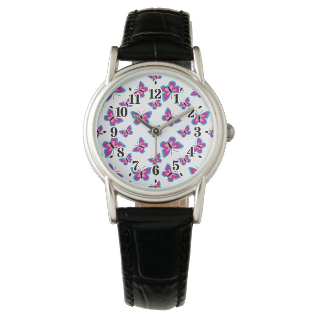 Reloj De Pulsera Patrón de mariposa rosa azul (Anverso)