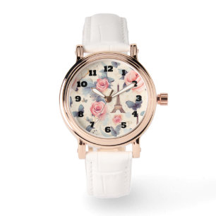 Reloj De Pulsera Patrón de mariposa y Rosa de la Torre Eiffel