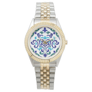 Reloj De Pulsera patrón de mosaico azul marino y blanco