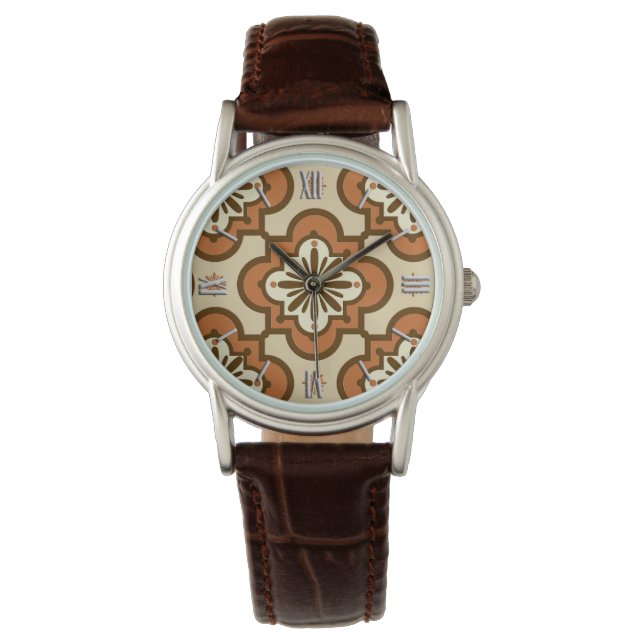 Reloj De Pulsera Patrón de mosaico marroquí - Óxido y Tan (Anverso)