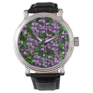 Reloj De Pulsera Patrón de Mosaico Violento de Madera de Flor del E