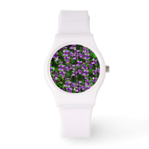 Reloj De Pulsera Patrón de Mosaico Violento de Madera de Flor del E