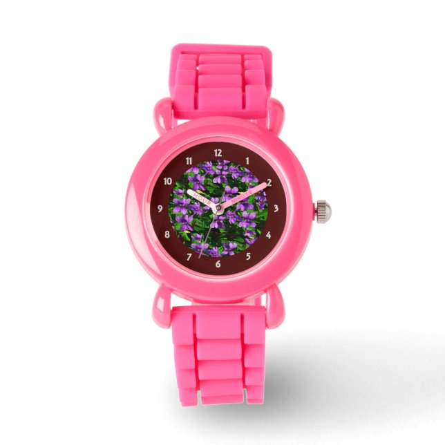 Reloj De Pulsera Patrón de Mosaico Violento de Madera de Flor del E (Anverso)
