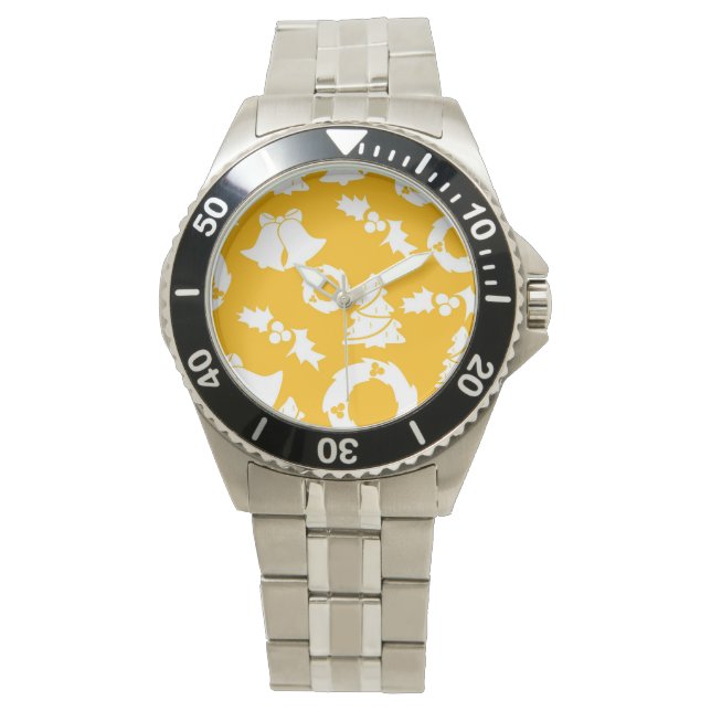 Reloj De Pulsera Patrón de Navidades amarillos (Anverso)