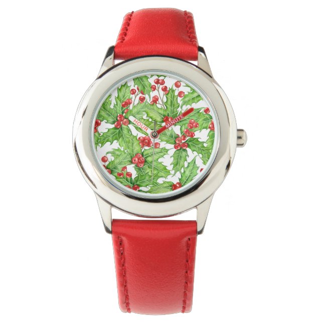 Reloj De Pulsera Patrón de Navidades de la acuarela de las bayas (Anverso)