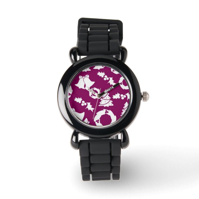 Reloj De Pulsera Patrón de Navidades púrpura (Anverso)