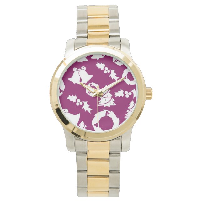 Reloj De Pulsera Patrón de Navidades púrpura (Anverso)