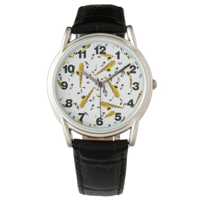 Reloj De Pulsera Patrón de notas de música saxofónica (Anverso)