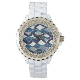 Reloj De Pulsera Patrón de onda blanca azul 01