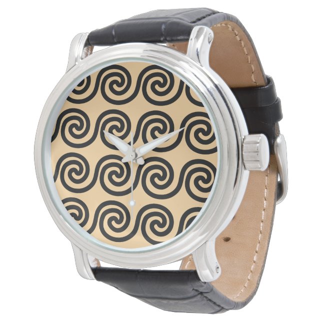 Reloj De Pulsera Patrón de ondas de clave Meandro griego marrón (Angular)