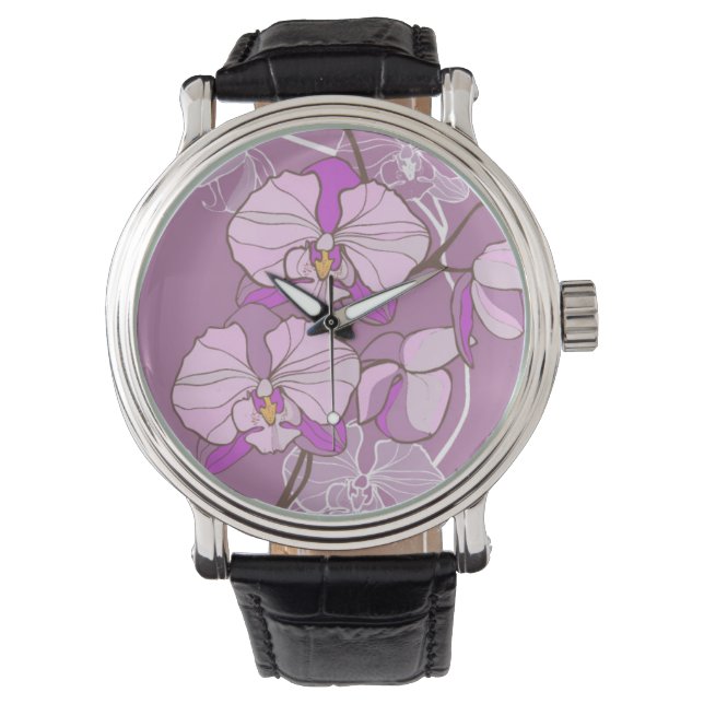 Reloj De Pulsera Patrón de orquídea púrpura (Anverso)