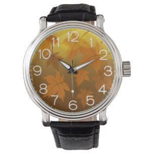 Reloj De Pulsera Patrón de otoño con hojas de arce cayendo y bokeh