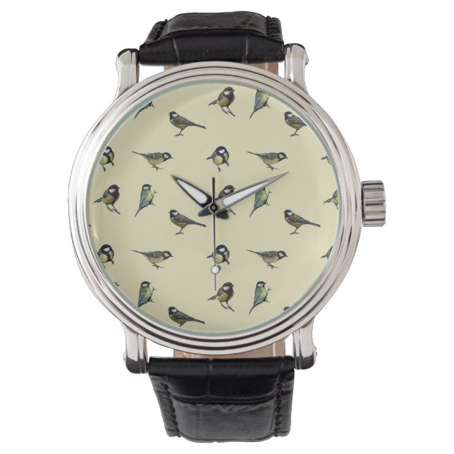 Reloj De Pulsera Patrón de pájaro Patrón Beige (Anverso)