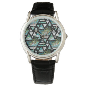 Reloj De Pulsera Patrón de palmas y olas geométricas abstractas