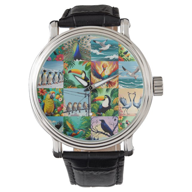 Reloj De Pulsera Patrón de parches de pájaros (Anverso)