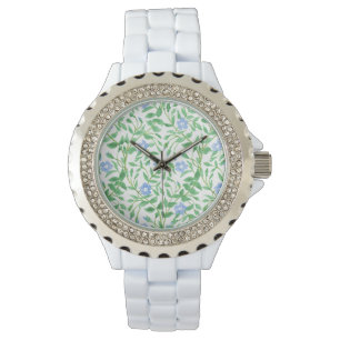 Reloj De Pulsera Patrón de perwinkle azul blanco de estilo floral d