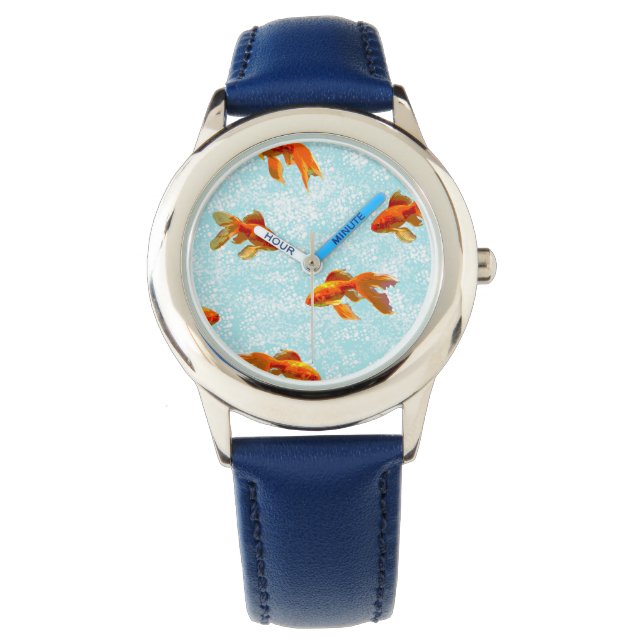 Reloj De Pulsera Patrón de pez dorado (azul) (Anverso)