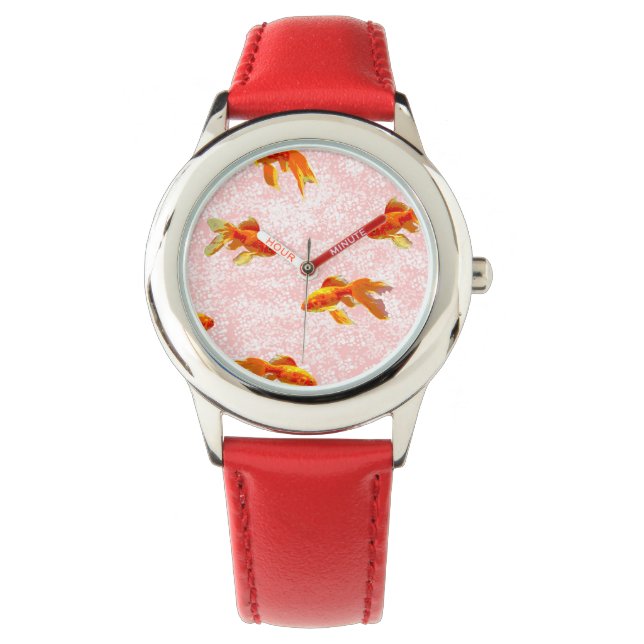 Reloj De Pulsera Patrón de pez dorado (rosa) (Anverso)