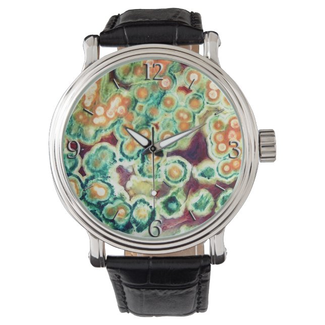 Reloj De Pulsera Patrón de piedra de Gem, jasper oceánico, verde y  (Anverso)