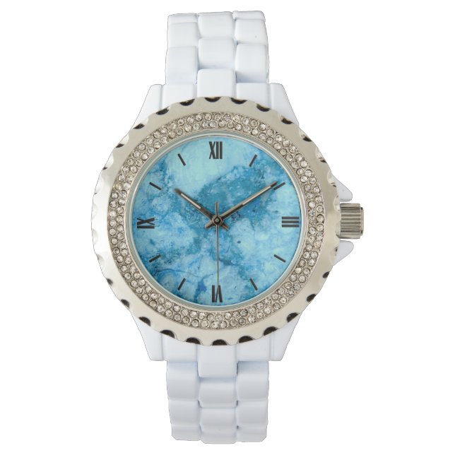 Reloj De Pulsera Patrón de piedra gema, granito azul femenino (Anverso)