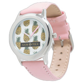 Reloj De Pulsera Patrón de piña de color de agua tropical con nombr