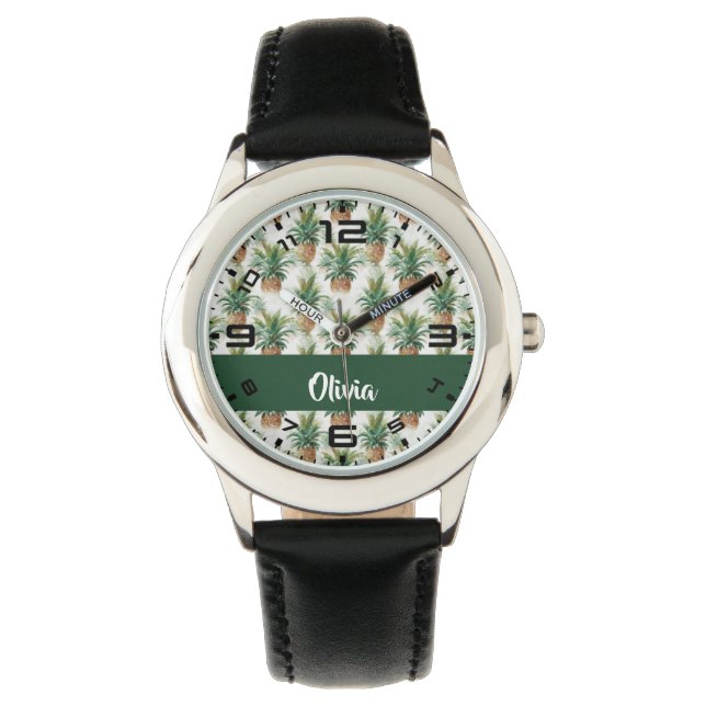 Reloj De Pulsera Patrón de piña en blanco (Anverso)