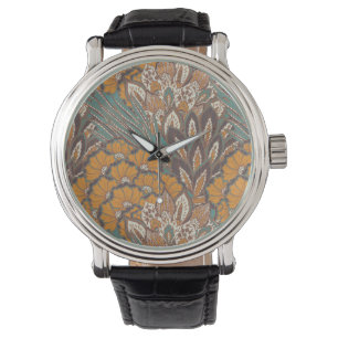 Reloj De Pulsera Patrón de plumas de pavo real abstracto