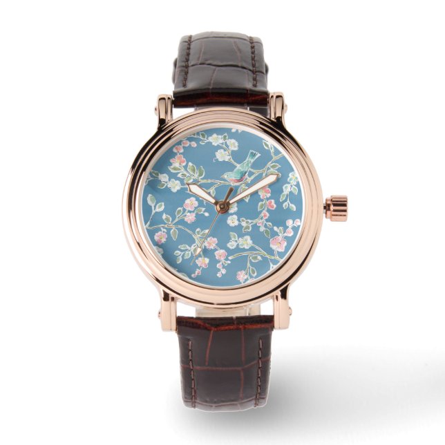 Reloj De Pulsera Patrón de primavera - Aves y flores (Anverso)