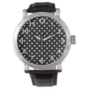 Reloj De Pulsera Patrón de puntos de polka blanco y negro