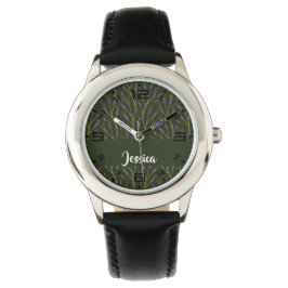 Reloj De Pulsera Patrón de ramas florales púrpura y verde