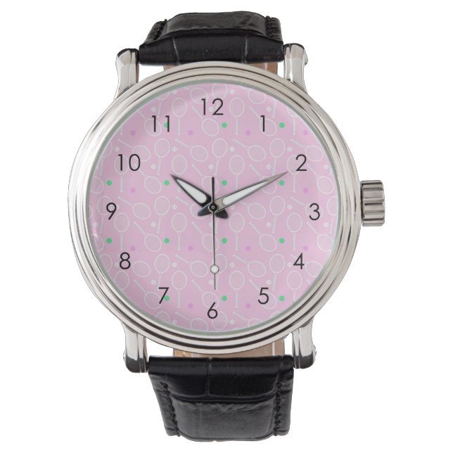 Reloj De Pulsera Patrón de raqueta de tenis Pink (Anverso)