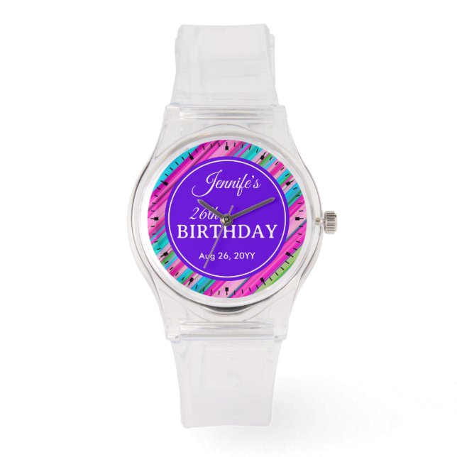 Reloj De Pulsera Patrón de rayas de arcoíris con texto personalizad (Anverso)