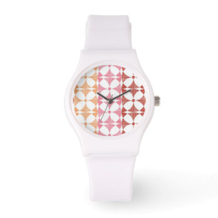Reloj De Pulsera Patrón de rayas de ikat rojo geométrico
