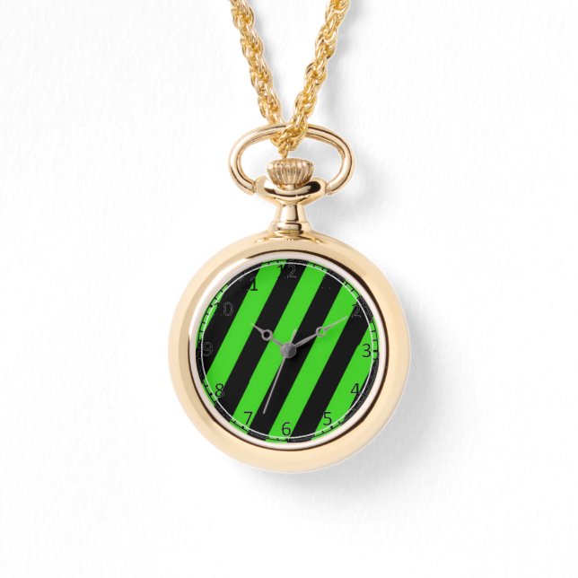 Reloj De Pulsera Patrón de rayas diagonales verdes y negros (Anverso)